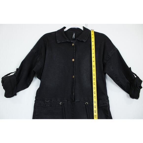American Bazi Denim Jumpsuit Women S Loose Chain‎ Cut Out Back Stretch Black - Picture 5 of 16